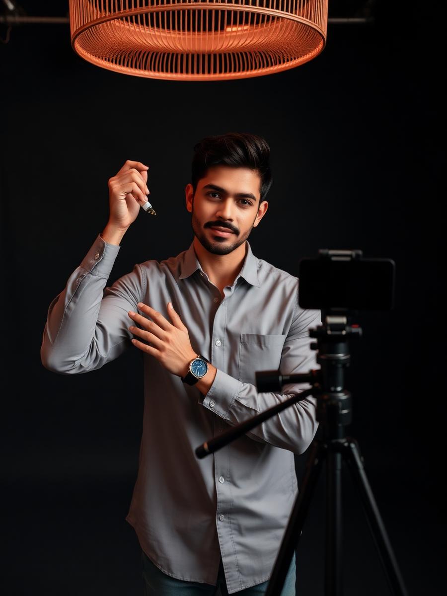 Man filming a men's grooming and skincare routine with his phone