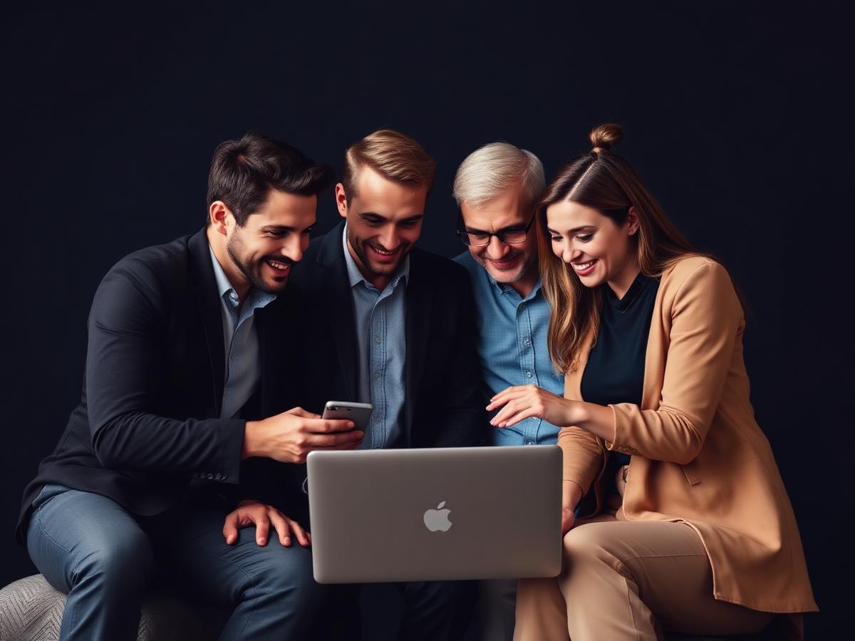Diverse team of partners collaborating on a laptop